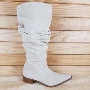 NEW CL Western Cowboy Cowgirl Slouch Suede/Leather Knee Boot Pull-on Pointed Toe